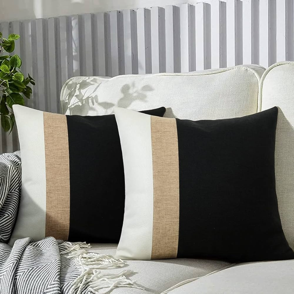 JASEN Black and White Throw Pillow Cover 18x18 Farmhouse Decorative Throw Pillow Covers Boho Mode... | Amazon (US)