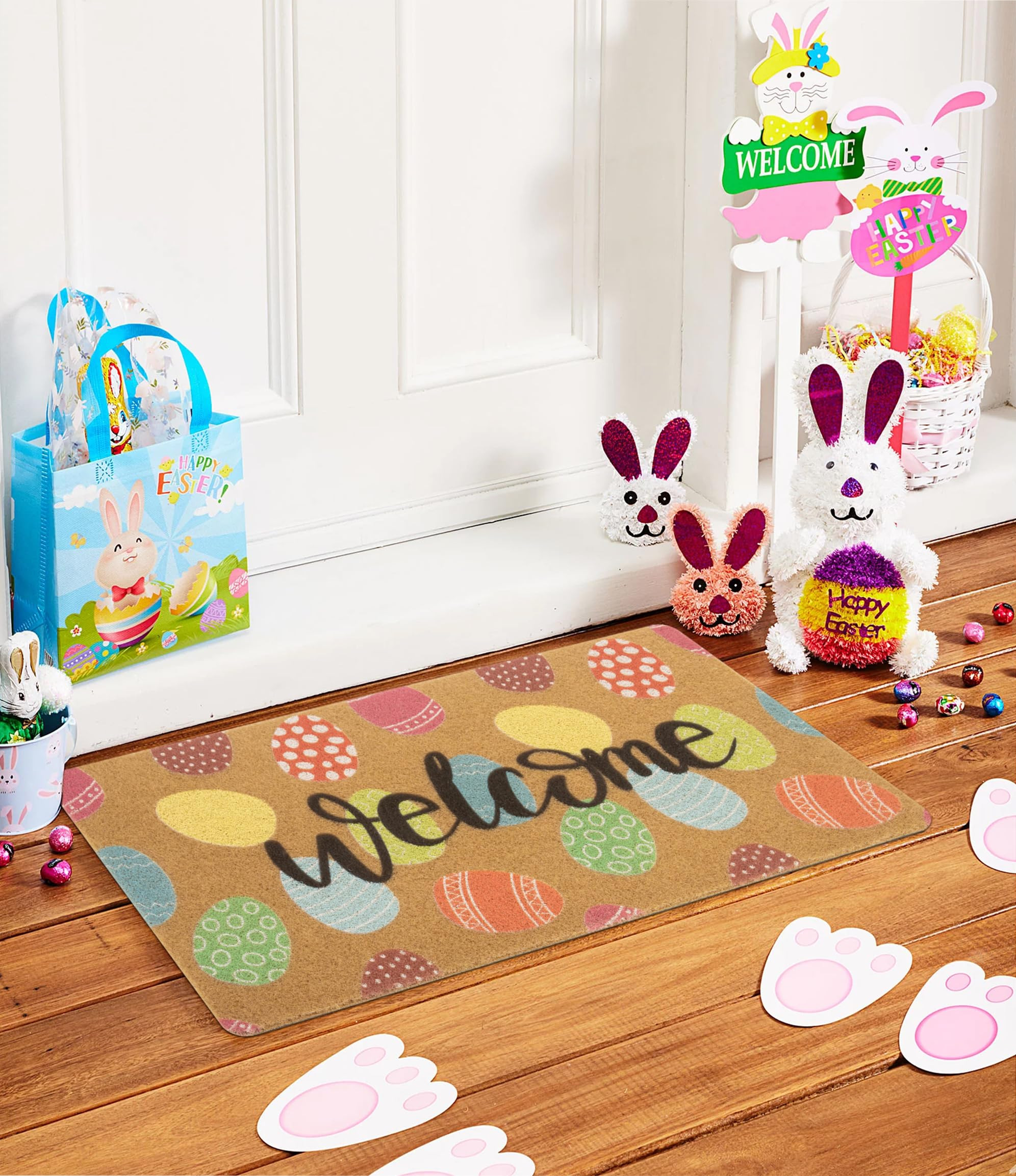 Easter Welcome Doormat Outdoor-Entrance Colorful Easter Eggs Front Door Mat Funny Easter Doormat ... | Amazon (US)