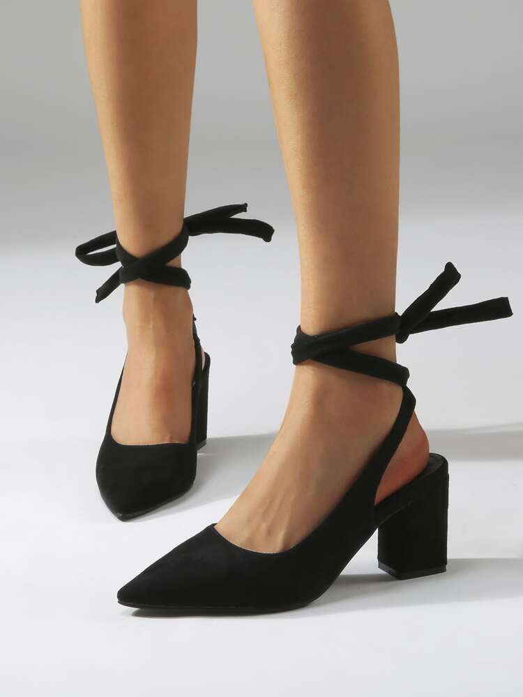 Minimalist Point Toe Tie Leg Pumps | SHEIN