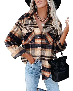 ZOLUCKY Womens Casual Plus Size Shacket Jacket Long Sleeve Button Down Shirts Blouses Tops | Amazon (US)