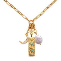 Celestial Talisman Trio Necklace with Convertible Charms | Sequin