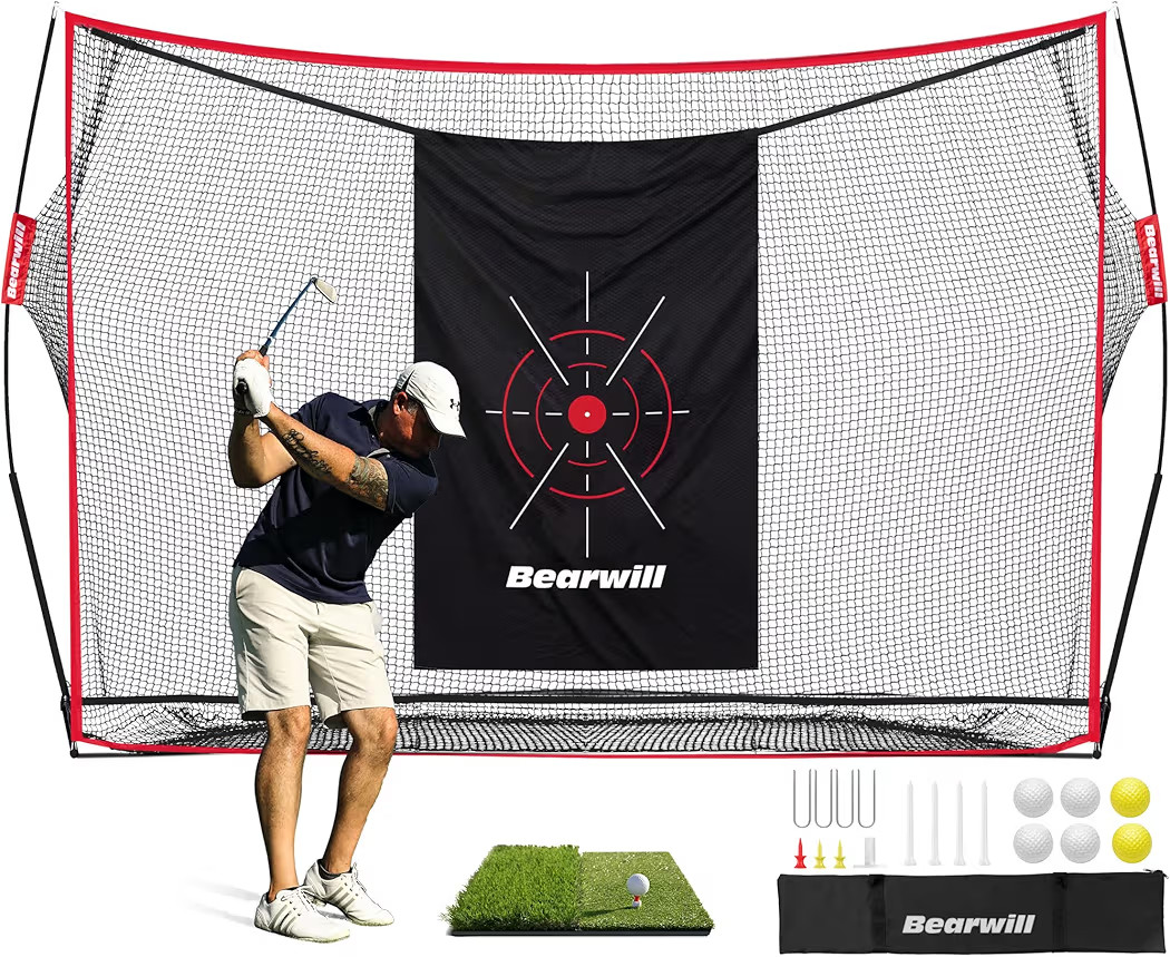Bearwill Golf Net, 10x7ft Heavy Duty Golf Practice Nets with Mat, Target Cloth, 8 Tees, 6 Balls, ... | Amazon (US)