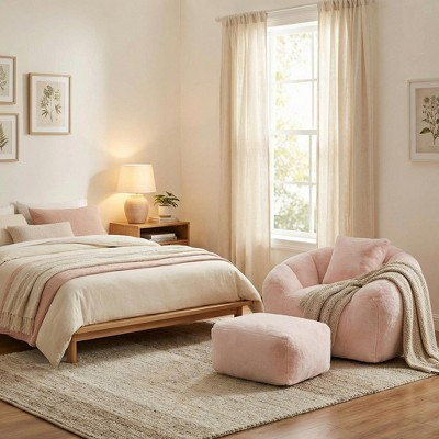 FurnitureR Plush Teddy Fabric Accent Chair with Footstool, Cozy Lounge Armchair and Ottoman Set for Living Room, Bedroom or Reading Nook | Target
