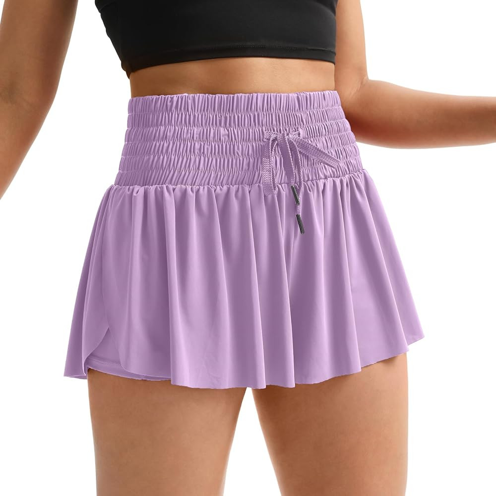 Flowy Shorts for Women High Waisted Gym Yoga Athletic Workout Running Tennis Skirt Comfy Skort Cu... | Amazon (US)