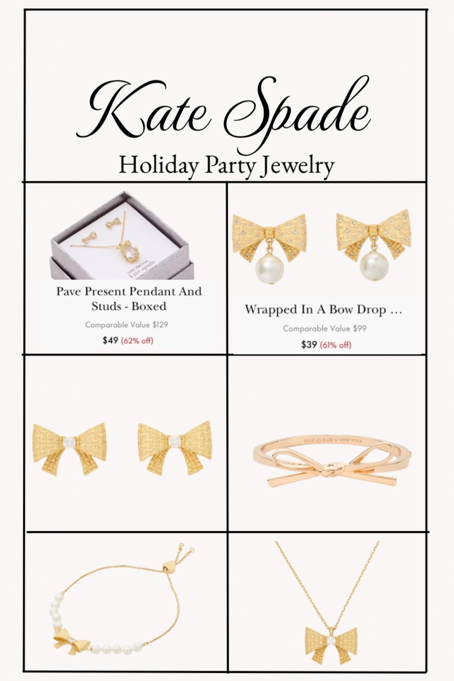 Ya’ll! Kate Spade is having a massive Black Friday sale. These adorable bow earrings and necklaces are 61% off. Perfect for those festive holiday office parties. 

#LTKCyberWeek #LTKHoliday #LTKGiftGuide