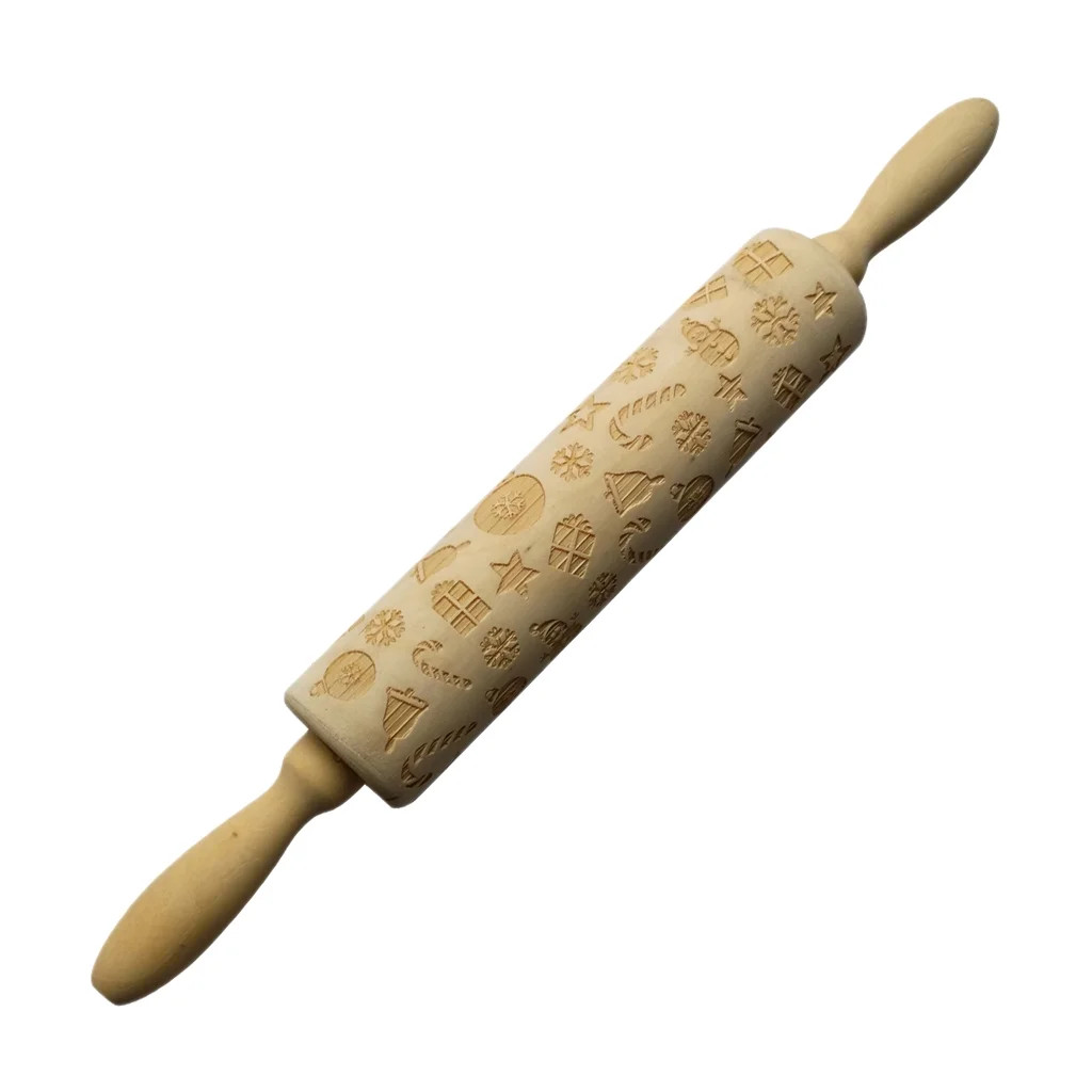 Christmas Holiday Wooden Embossed Rolling Pin Home Kitchen Baking Tool Decor - Walmart.com | Walmart (US)