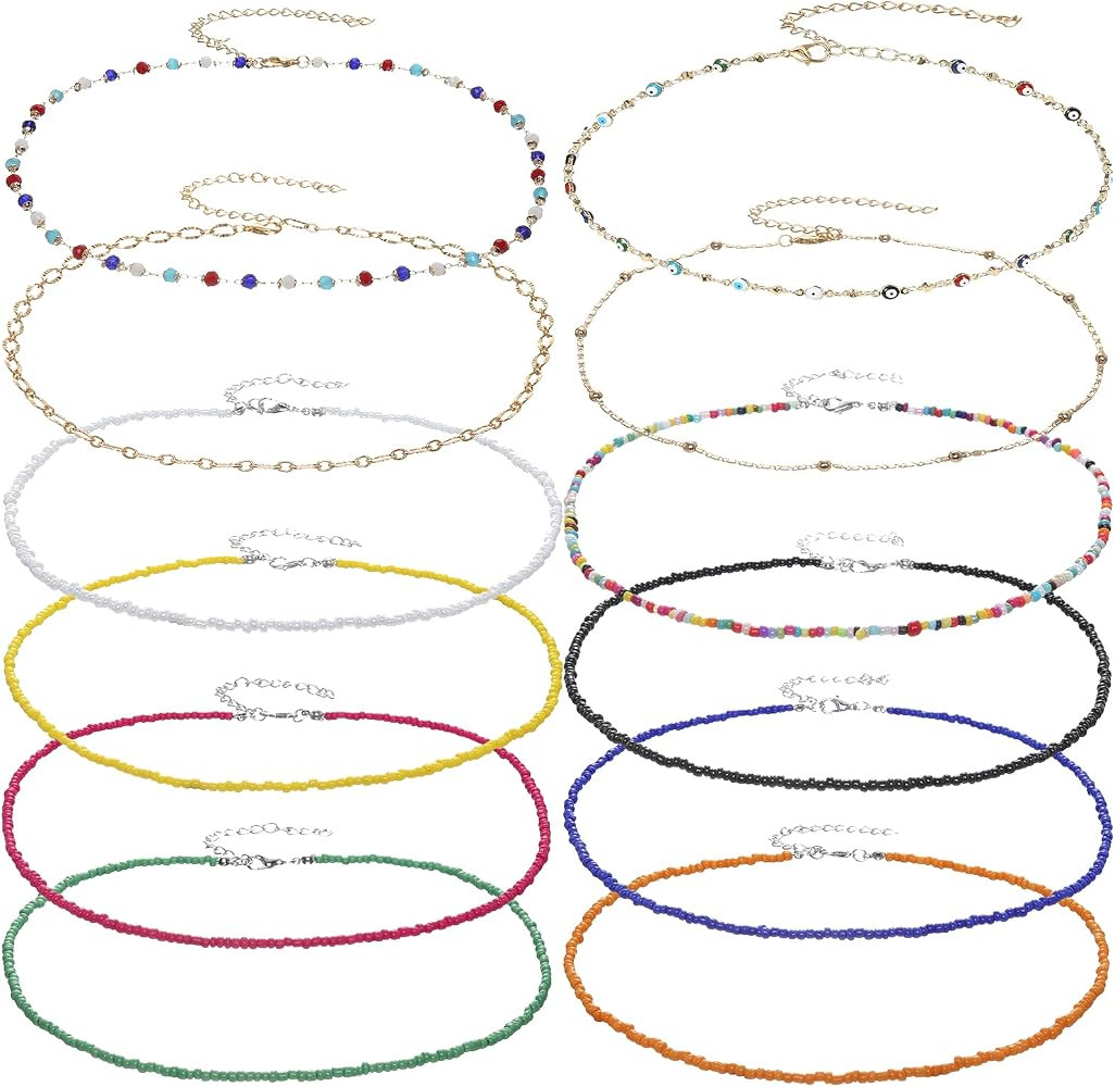 Beaded Choker Necklace for Women Chain Charm Choker Necklace Set Handmade Seed Bead Choker Summer... | Amazon (US)