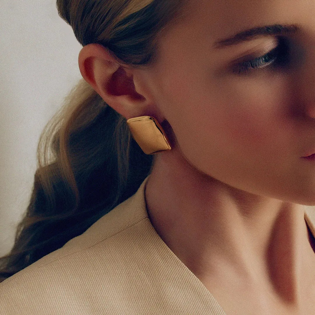 Gold Chunky Rectangle Statement Studs, Oversized Geometric Gold Earrings, Bold Rectangle Stud Ear... | Etsy (US)