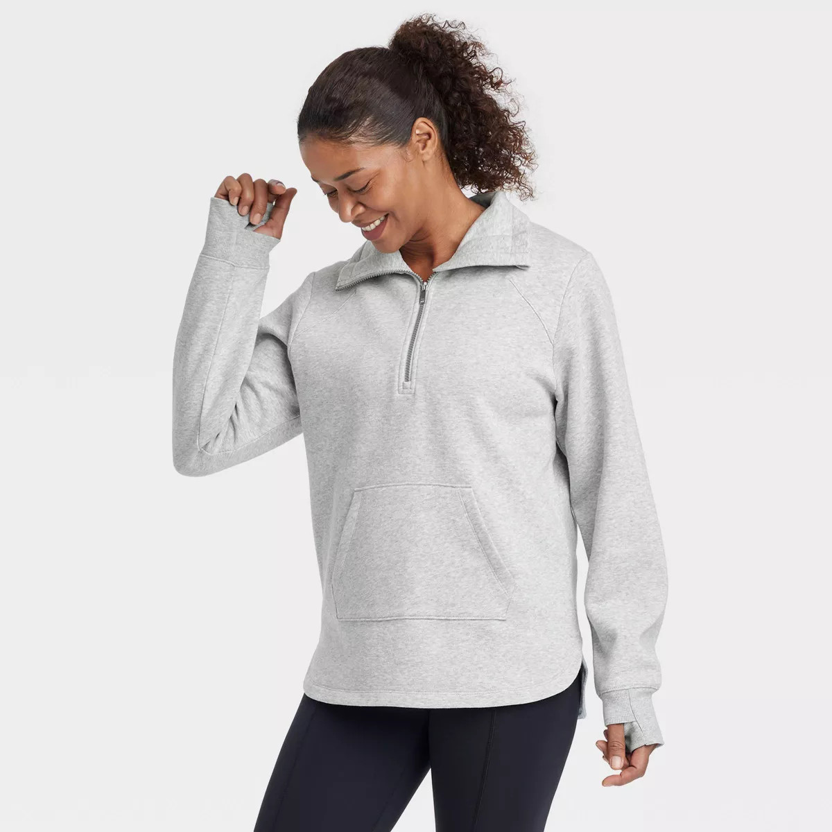 Women's Fleece 1/2 Zip Legging Friendly Pullover Sweatshirt - All In Motion™ Black 4X | Target