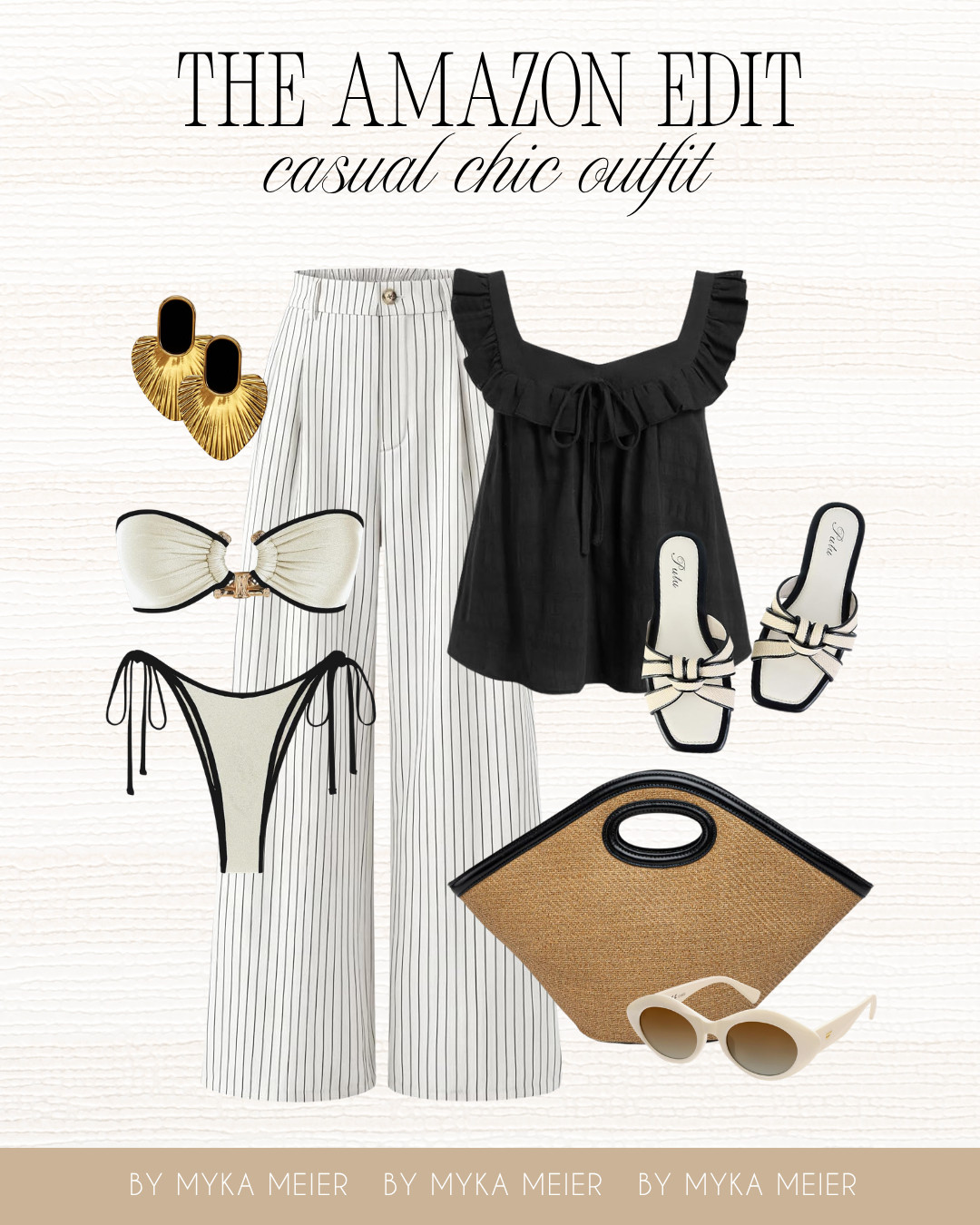 An effortless black and white summer outfit with chic Amazon finds. From striped linen pants to woven accessories and vacation-ready sandals, these timeless pieces are easy to mix and match all season long. 🖤🤍 
#amazonfashion #amazonfinds #summerstyle 

 #LTKootd #LTKSeasonal #LTKTravel