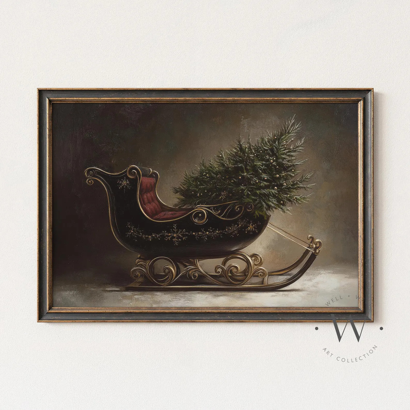 Christmas Wall Art | Moody Santa's Sleigh Print | Winter Holiday Printable Wall Art | Vintage Sle... | Etsy (Global)