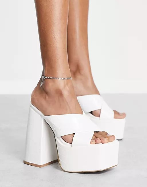 ASOS DESIGN Nana platform heeled mules in white | ASOS (Global)