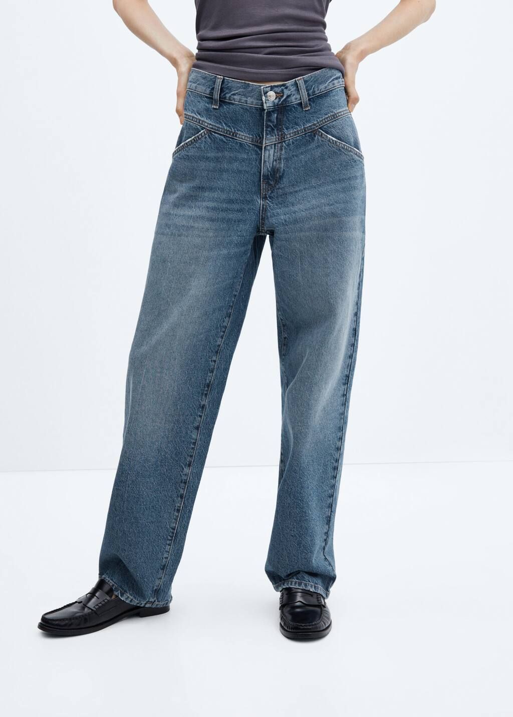 High-waist wideleg jeans with seams -  Women | Mango USA | MANGO (US)