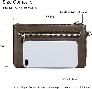 befen Women's Genuine Italian Leather Wristlet Clutch Wallet Purse, Gold Zipper | Amazon (US)