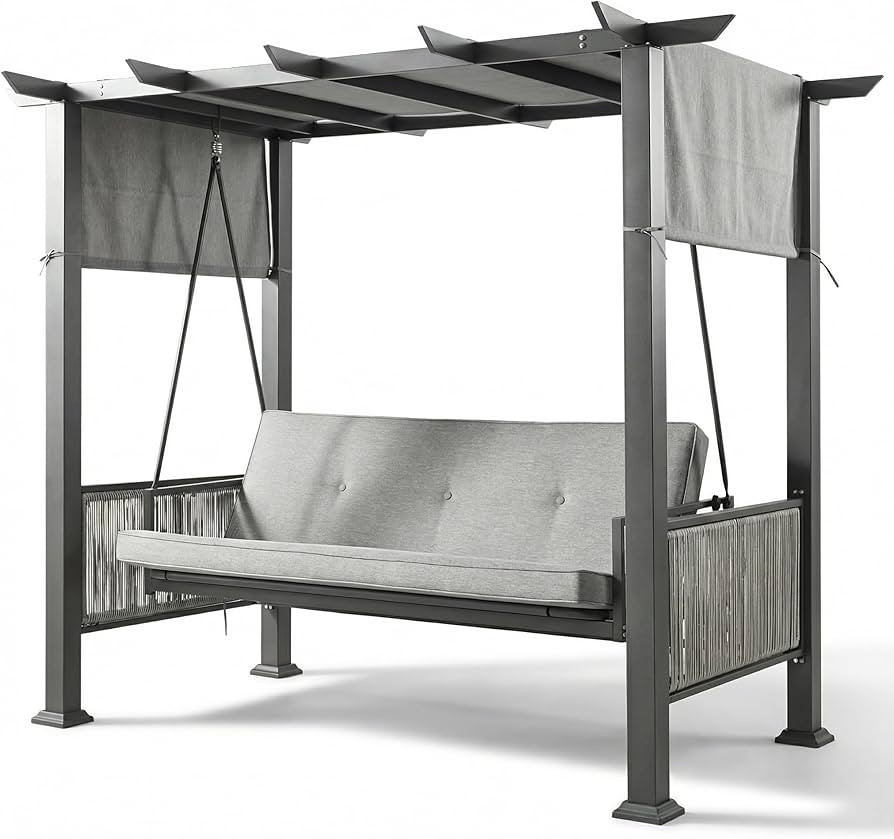 Pamapic 2-in-1 Convertible Porch Swing Bed, 3-Seat Elegant Patio Swing with Wicker Armrests, Outd... | Amazon (US)