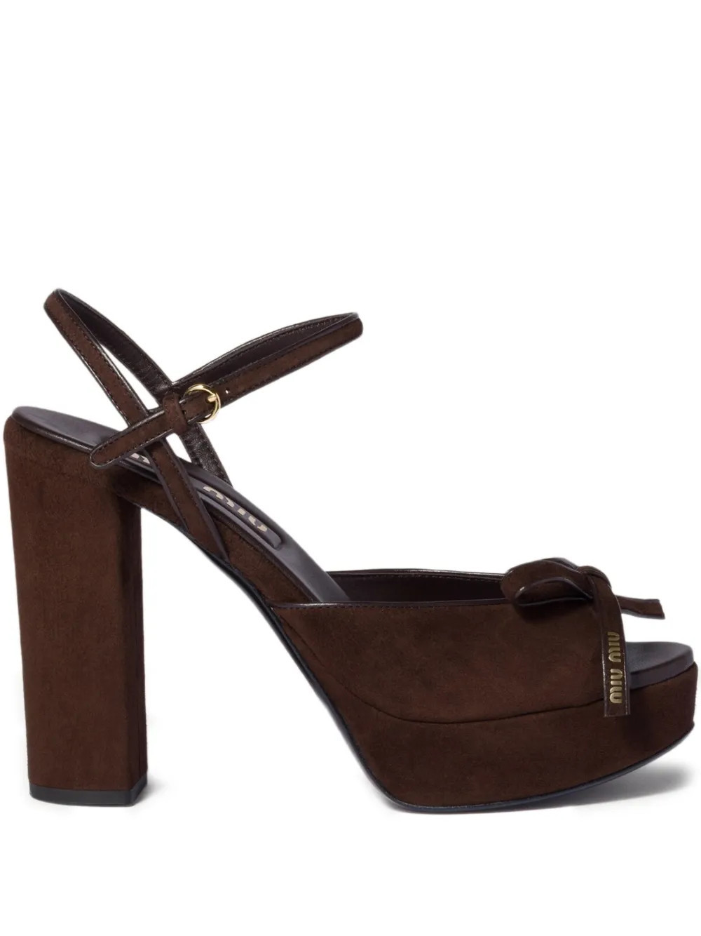 Miu Miu bow-detail block-heel sandals - Brown | Farfetch Global