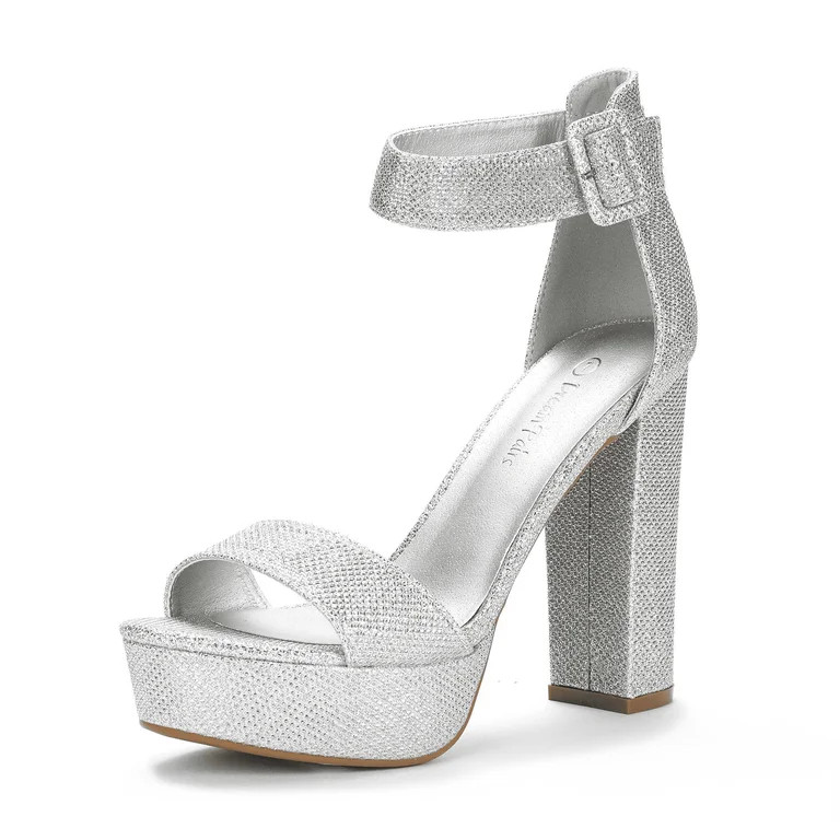 BURUDANI Women's Party Dress Shoes Ankle Strap Wedding High Chunky Platform Heel Sandals SILVER/G... | Walmart (US)