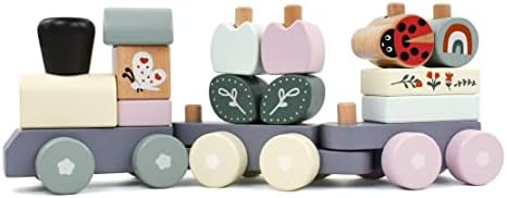 Pillowhale Wooden Stacking Train Toy Set,Wooden Building Blocks Train with Shape Sorter Early Lea... | Amazon (US)