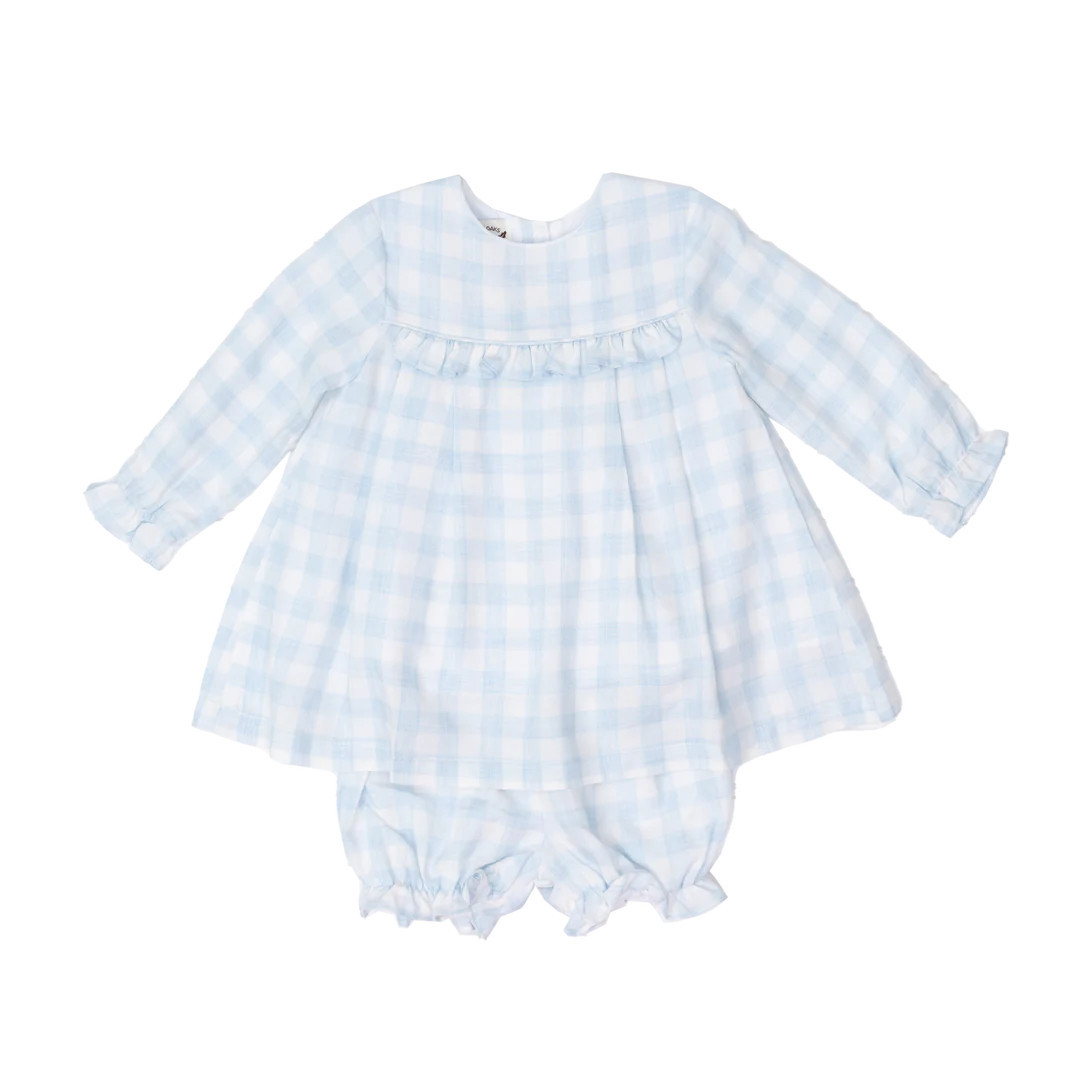 Danielle Soft Blue Check Bloomer Set | The Oaks Apparel Company