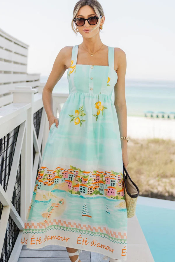 Stay Golden Blue Novelty Midi Dress | The Mint Julep Boutique