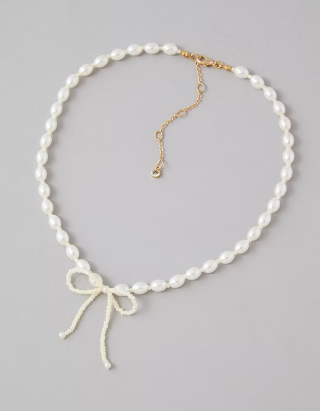 AEO Pearl Bow Necklace | American Eagle Outfitters (US & CA)