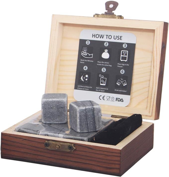 Amazon.com: Whiskey Stones Gift Set Pack of 9 Whiskey Rocks in Engraved Wooden Gift Box, for Dad/... | Amazon (US)