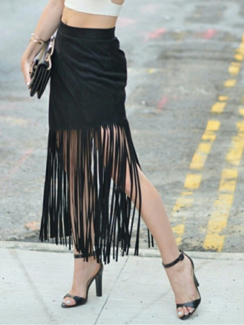 Black Fringe Midi Skirt - Women | Poshmark
