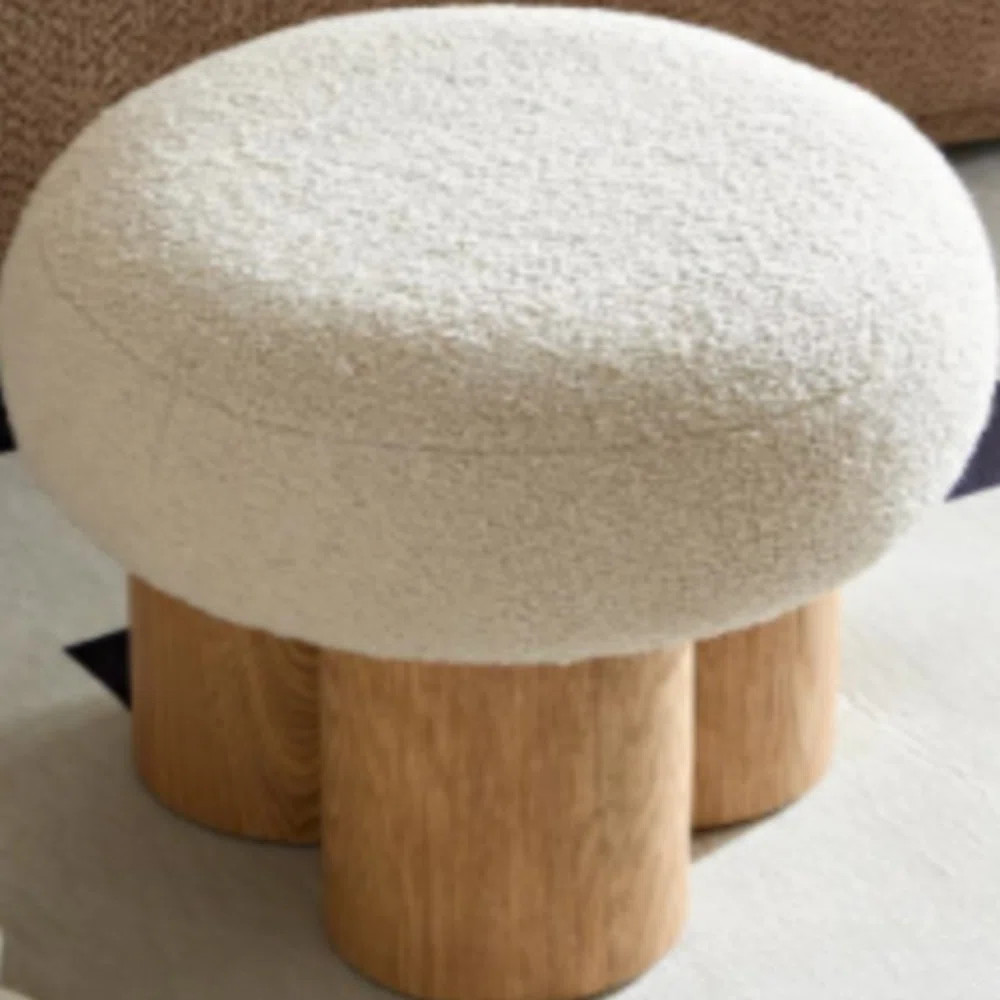 Mushroom Stool, Brown Lamb Wool Seat, Barrel PVC Pipe With Walnut Veneer | Wayfair North America