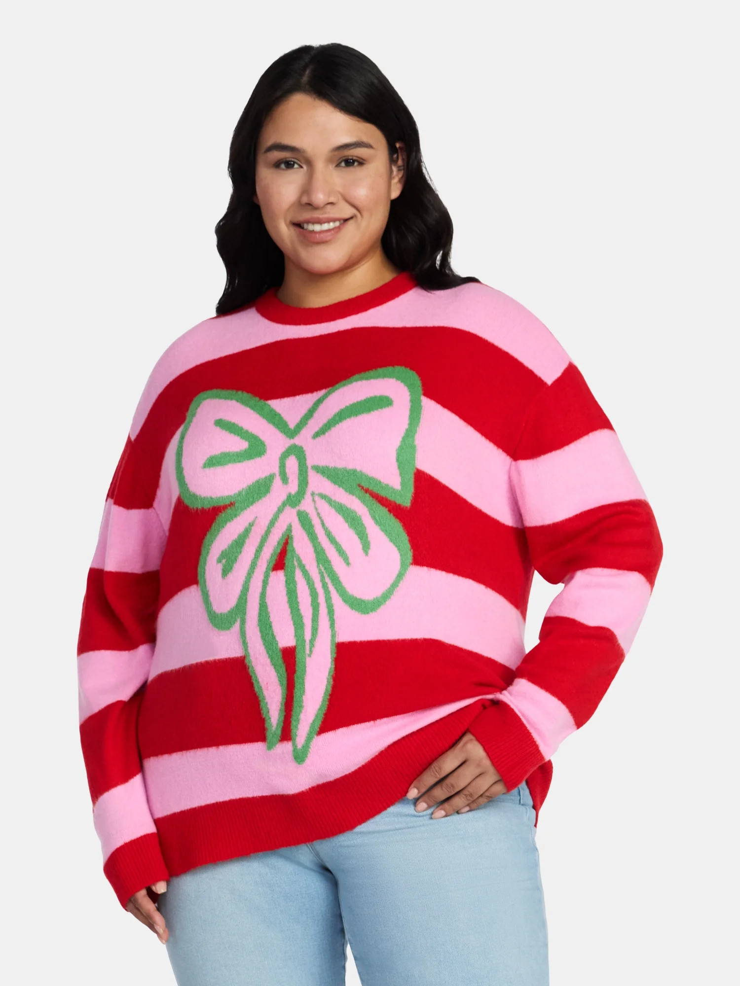 99 Jane Street Women's and Women's Plus Striped Sweater with Bow Design, Midweight, Sizes XS-4X -... | Walmart (US)