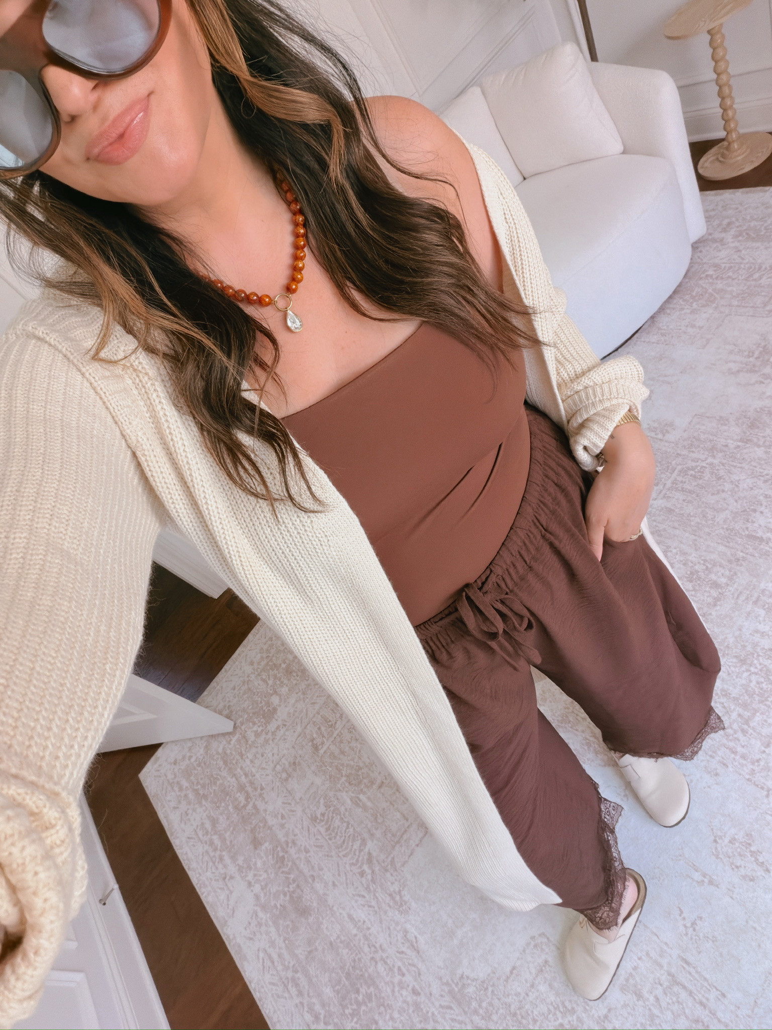 wearing an XL in the pants and a large in the tank and cardigan.. 

 #LTKMidsize