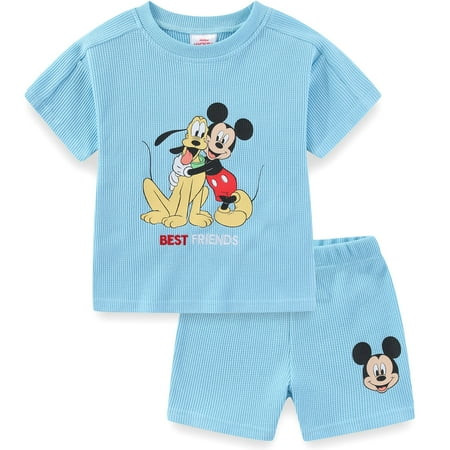 Disney Mickey Mouse Waffle Knit T-Shirt and Shorts Set (Boys), 2 Piece Set, Sizes 12M-5 | Walmart (US)