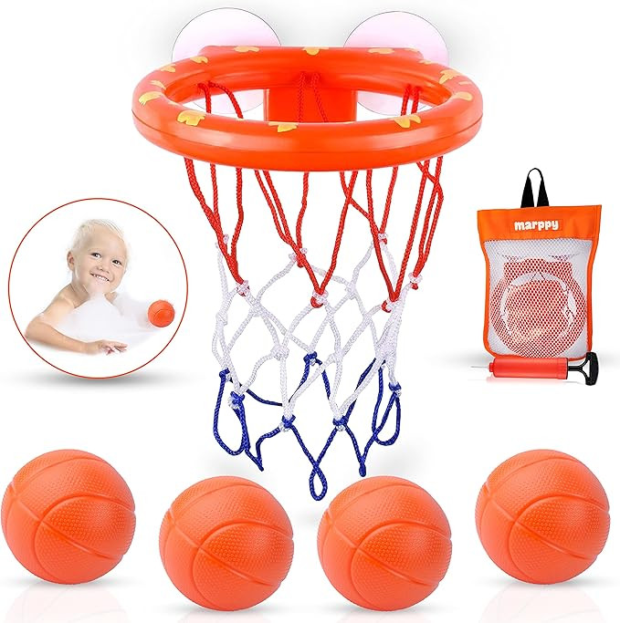 MARPPY Bath Toys, Bathtub Basketball Hoop for Toddlers Kids, Boys and Girls with 4 Soft Balls Set... | Amazon (US)