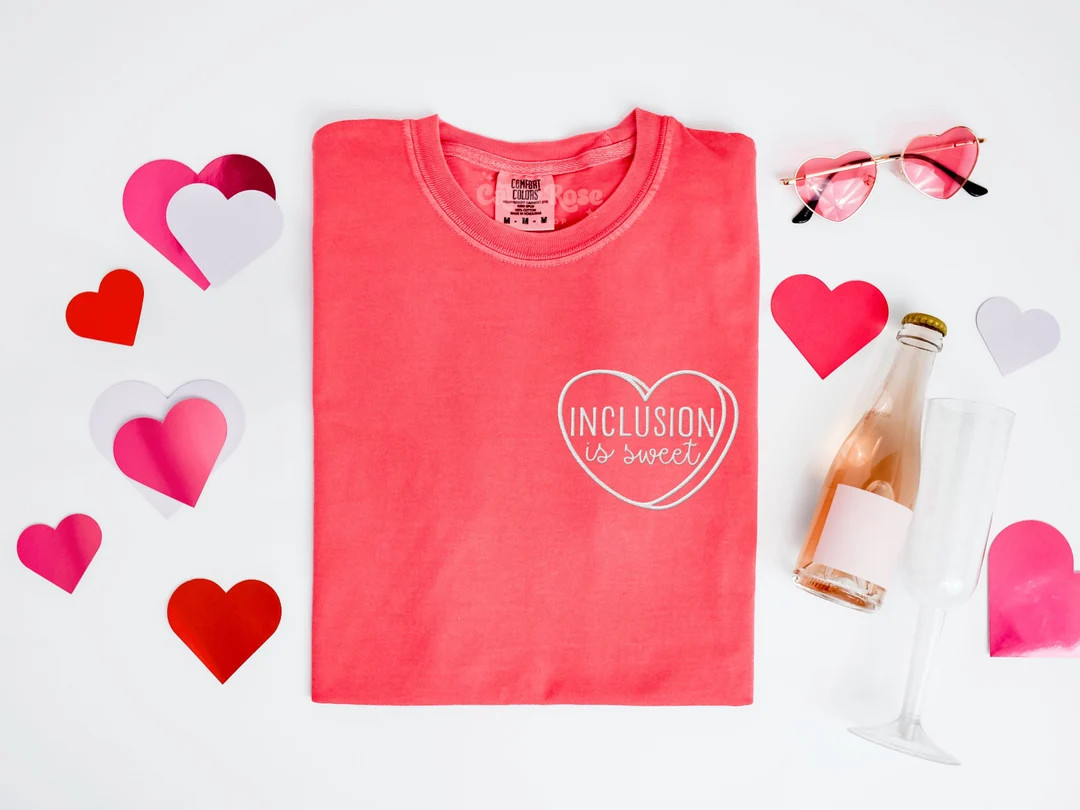 Inclusion is Sweet Embroidered Comfort Colors Valentine's Day Teacher Tee Special Education, SLP ... | Etsy (US)