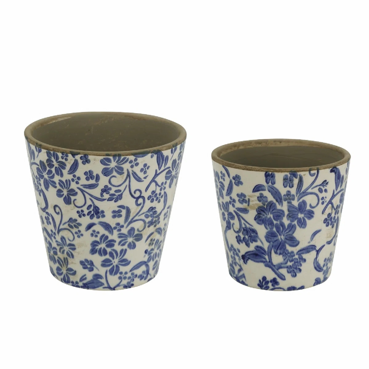 Ceramic Planters with Floral Motif - Set of 2 - Blue /White | Wayfair North America