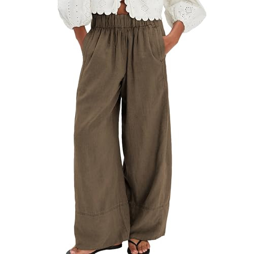 SeeLuNa Linen Pants for Women Cotton Baggy Boho Casual Palazzo Pants Wide Leg Long Lounge Trouser... | Amazon (US)