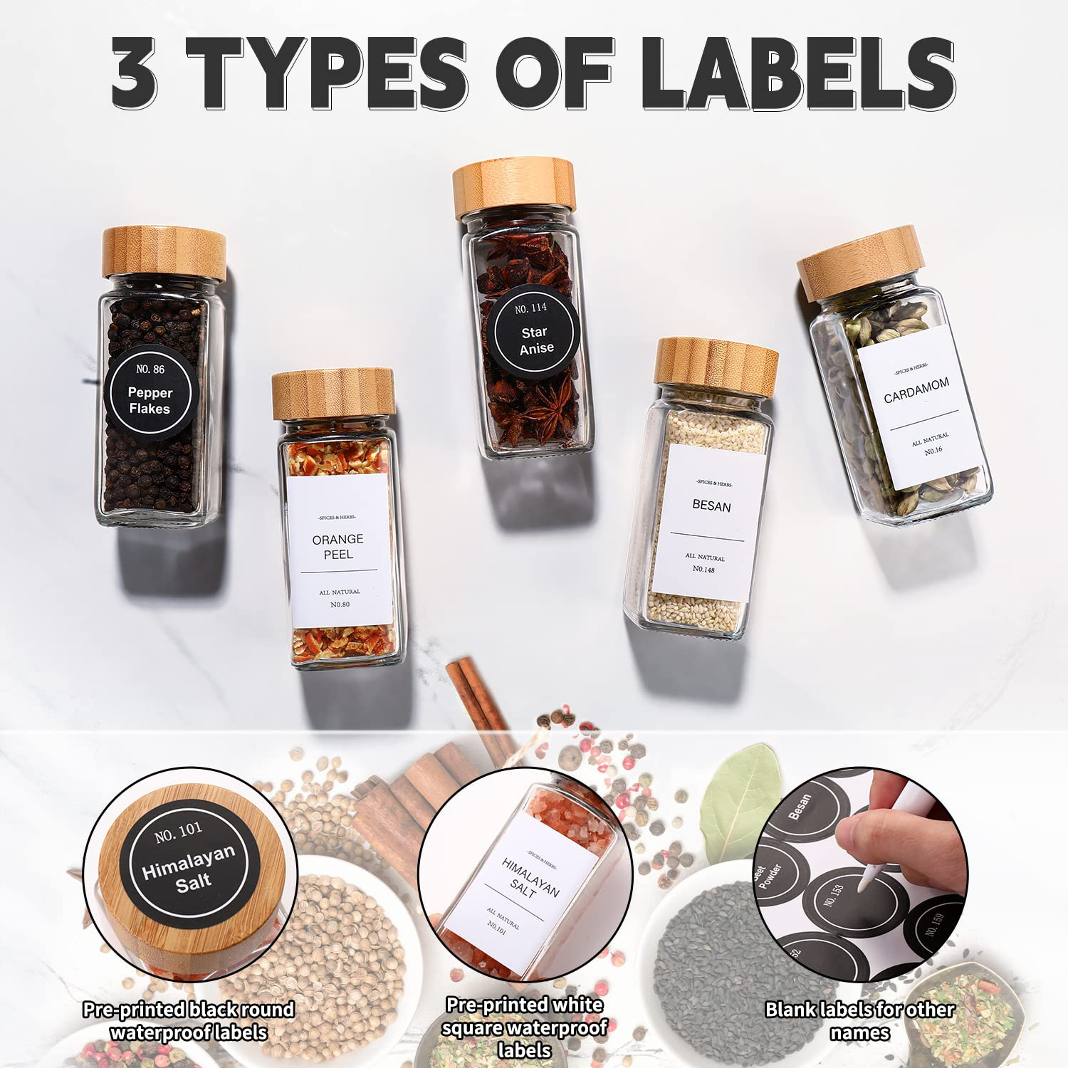 DWTS DANWEITESI 36 Pcs Glass Spice Jars - 4oz With Bamboo Lids, Empty Bottles With Labels, Kitche... | Amazon (US)