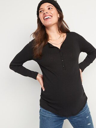 Maternity Long-Sleeve Ribbed Henley Tee | Old Navy (US)