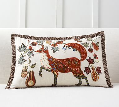 Fox Embroidered Lumbar Pillow Cover | Pottery Barn (US)