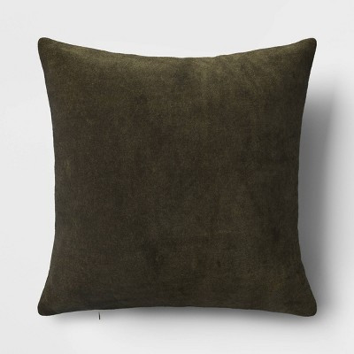 Washed Cotton Velvet Square Throw Pillow Green - Threshold™: Indoor Decorative Cushion, Zippered Cover, Polyester Fill | Target