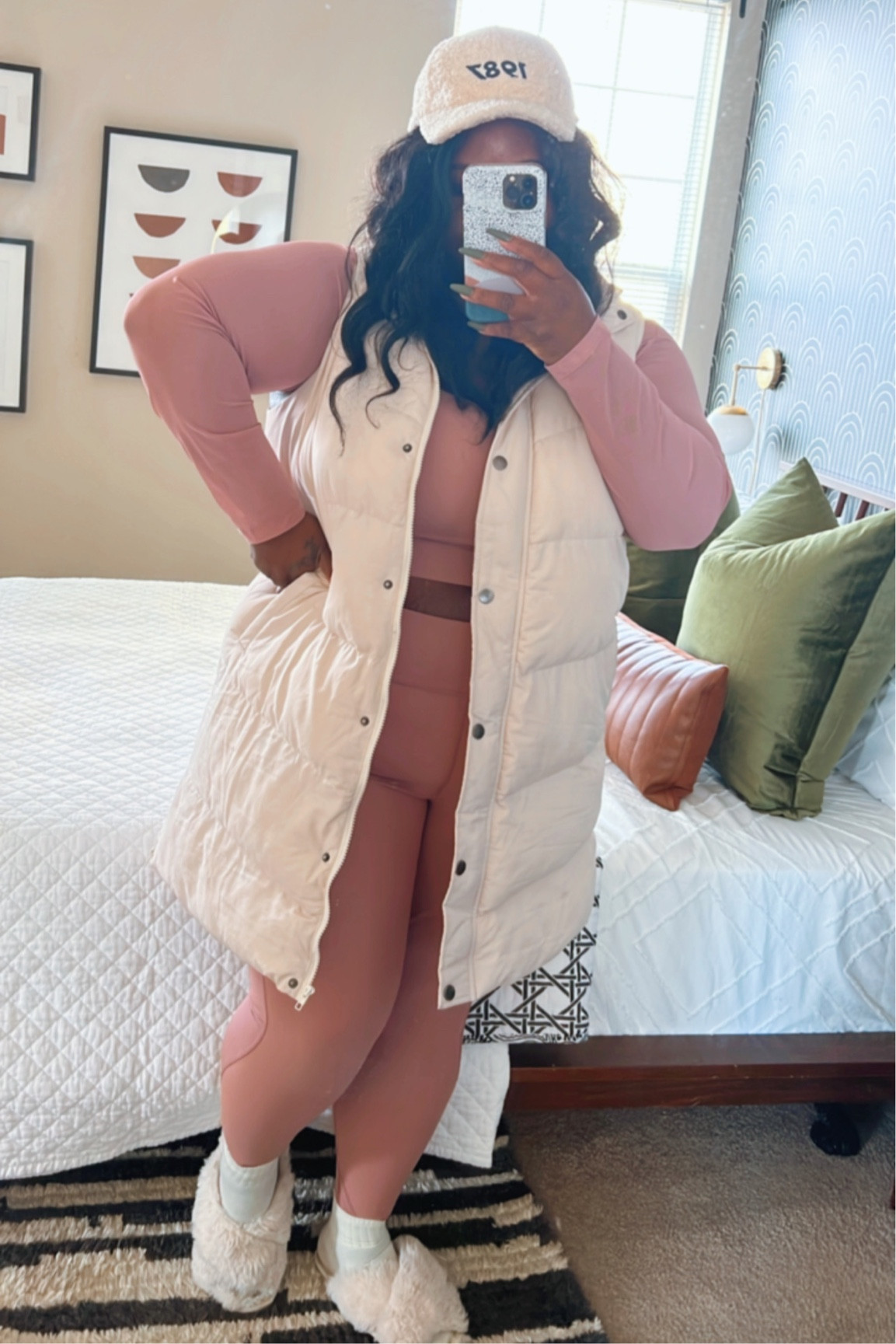 Going to start posting more outfit posts soon. 

Got this blush activewear set from old navy and I love the mesh sleeves and cutouts on the pants.

I paired it with a long white puffer vest and a Sherpa hat!

So cute for a winters walk or a run to the gym.  

#LTKfitness #LTKplussize #LTKstyletip