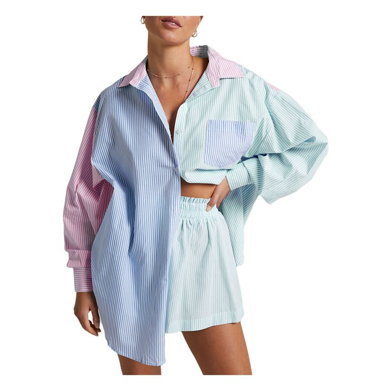 Sunisery Women’s 2 Piece Casual Tracksuit Outfit Sets Stripe Long Sleeve Shirt And Loose High W... | Walmart (US)