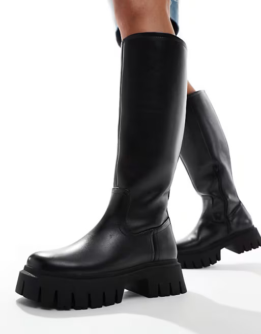 ASOS DESIGN Carter chunky flat knee boots in black | ASOS (Global)