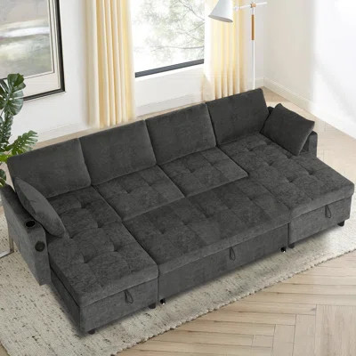 108" Sectional Sleeper Sofa Bed With Storage Chaises And Adjustable Backrest, U-Shape Reversible Couch With Pull-Out Bed, Convertible Sofa With USB Ch | Wayfair North America