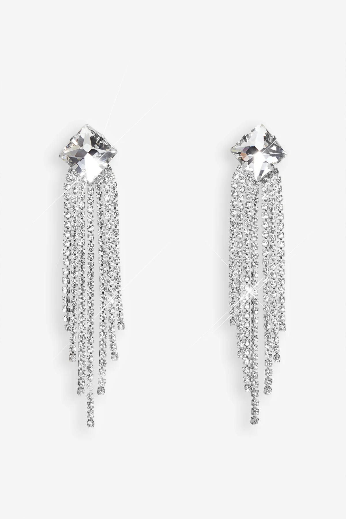 Danielle | Silver Diamante Tassel Drop Earrings | Club L London