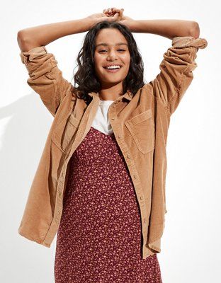 AE Oversized Corduroy Button-Up Shirt | American Eagle Outfitters (US & CA)