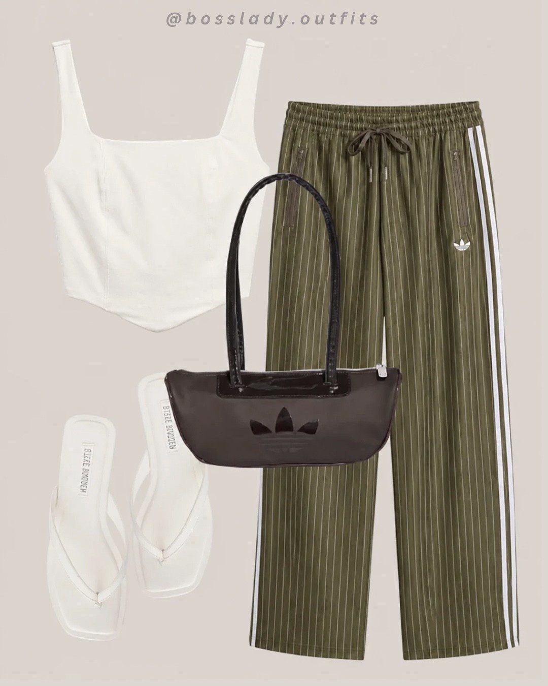 Off duty but make it intentional.

Tags: olive track pants, adidas track pants outfit, white tank top outfit, mini tote bag, athleisure outfit idea, spring outfit inspo, casual airport outfit

#LTKsummer #LTKstyletip #LTKshoes