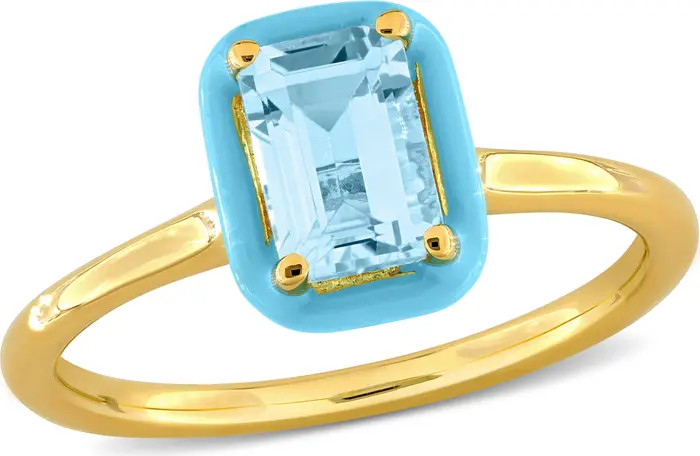Julianna B. Blue Topaz & Enamel Halo Ring Yellow-Plated | Nordstrom | Nordstrom
