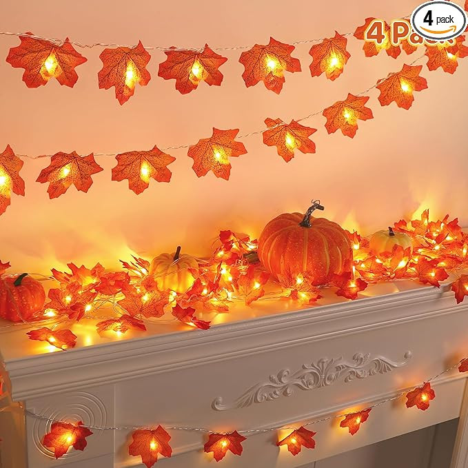 4PCS Fall Decor Thanksgiving Decorations for Home Table, Fall Leaves Garland Lights 40FT 80LED Ha... | Amazon (US)