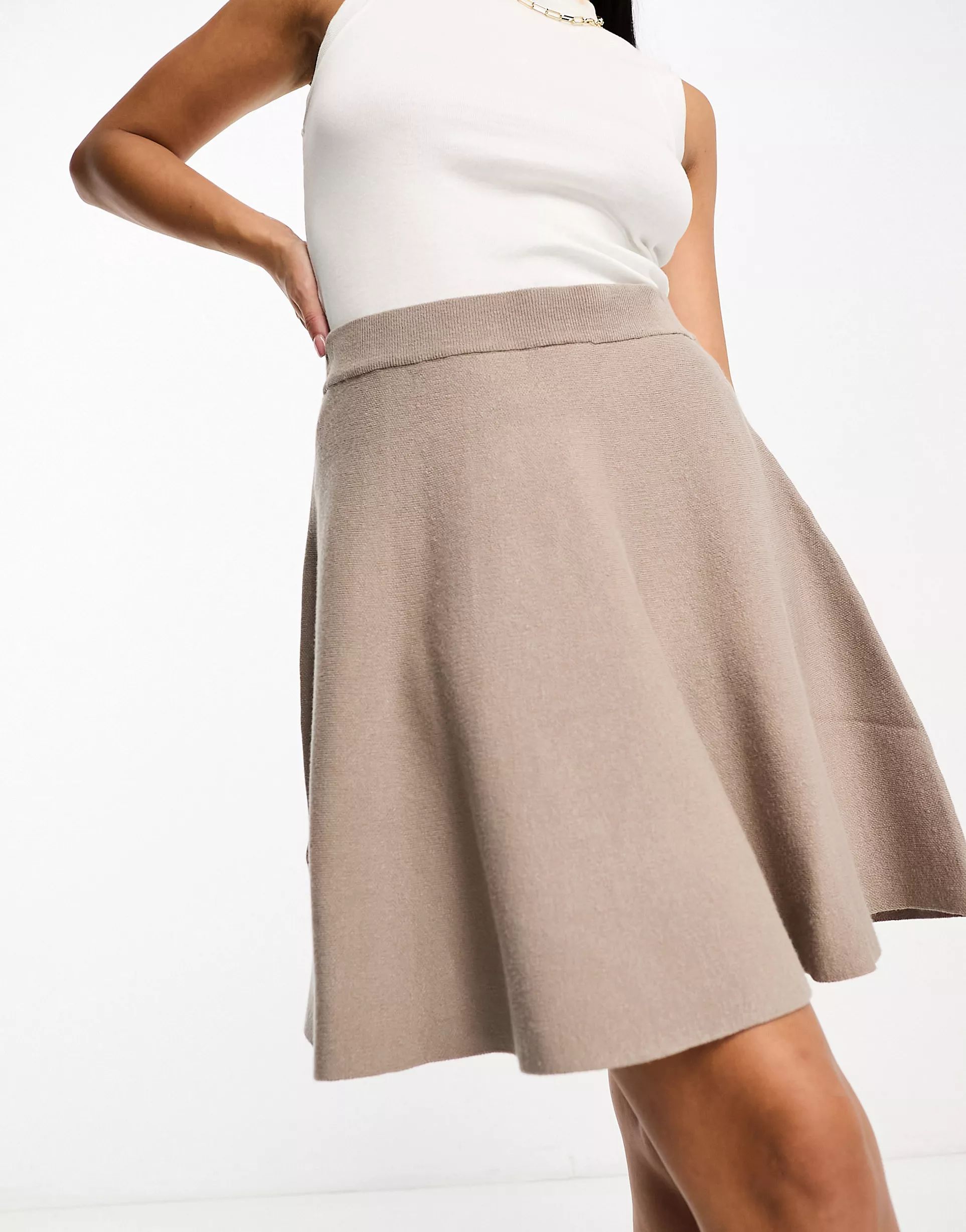 Y.A.S godet knitted mini skirt in mushroom | ASOS (Global)