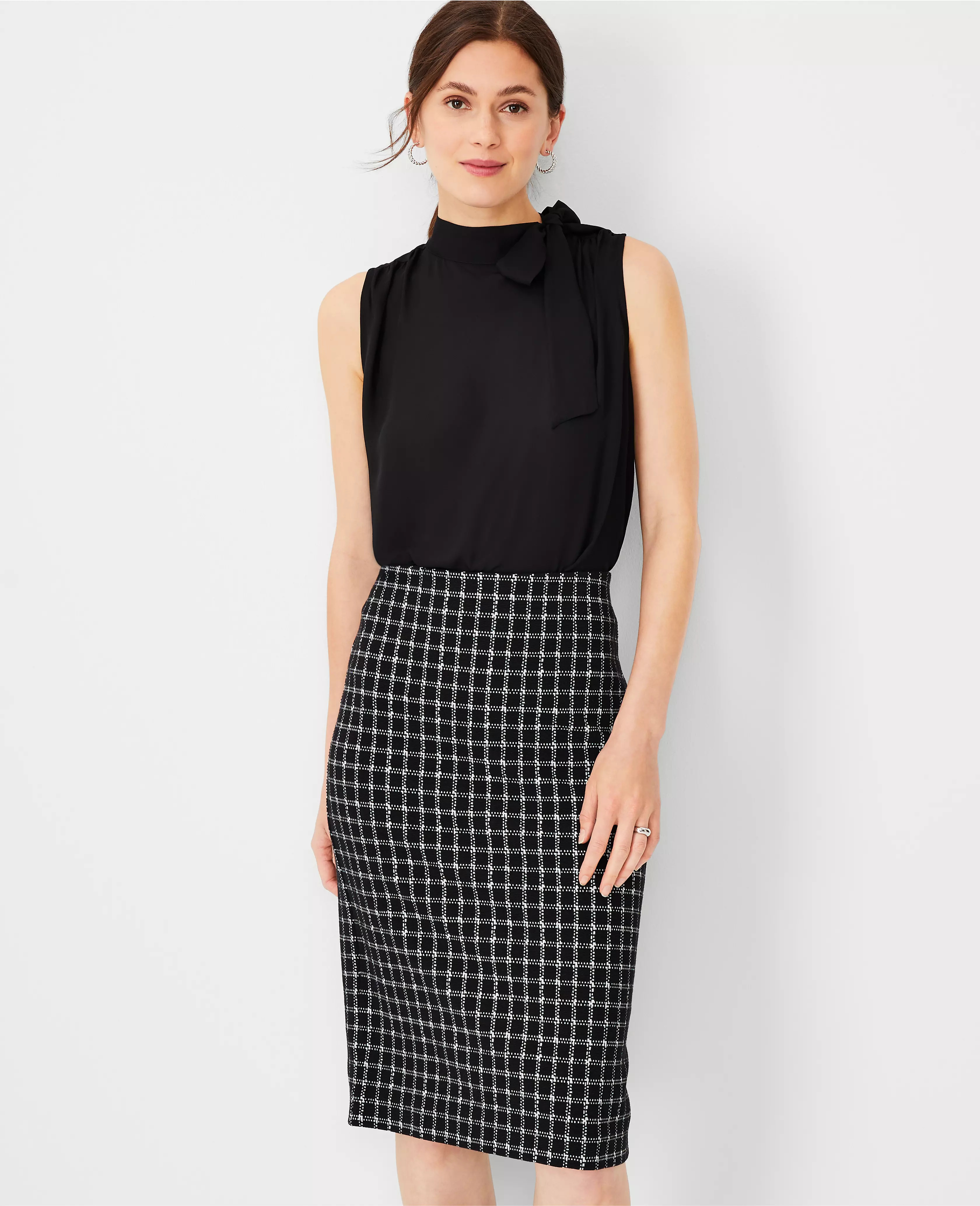 Asymmetrical Tie Neck Mixed Media Shell | Ann Taylor (US)